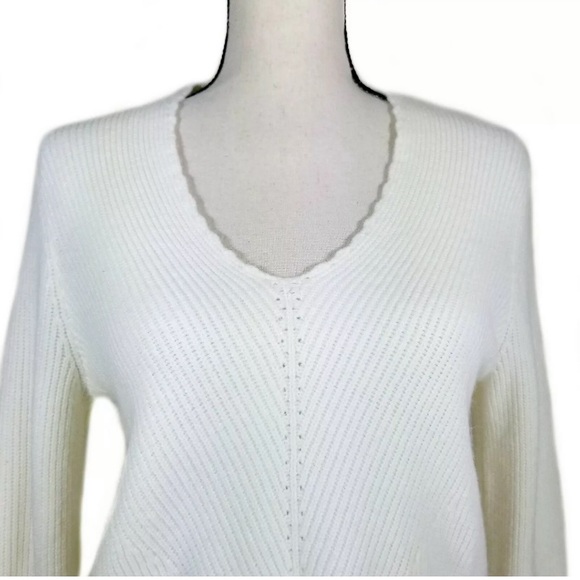 Anthropologie Moth Cream Ribbed Tie Front Sweater - Picture 3 of 7